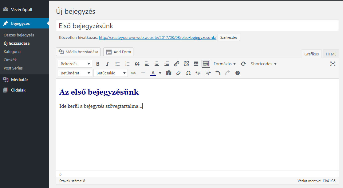 Wordpress Weboldal készítés Átirányítás az egyetlen WordPress-bejegyzésre